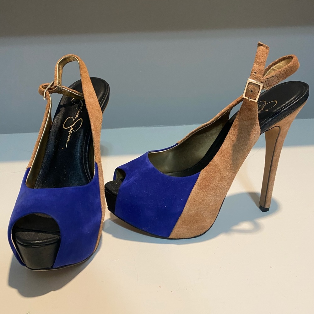 Blue and tan heels